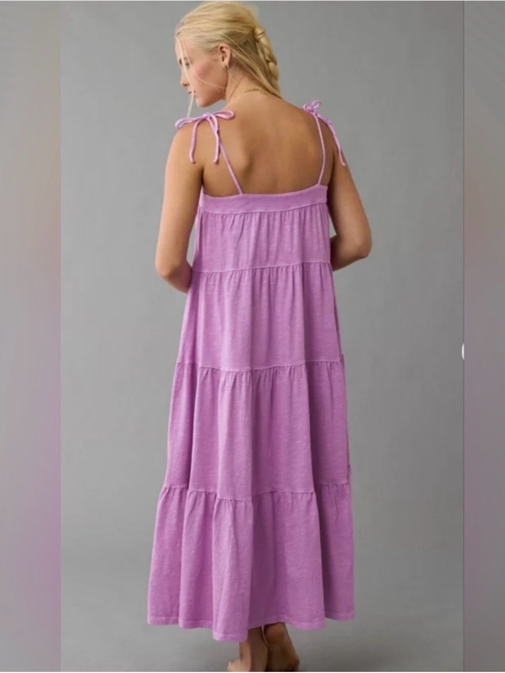 Sunchaser American Eagle Sleeveless Tie-Strap Tiered Maxi Dress in Pink Lavender - Picture 2 of 3